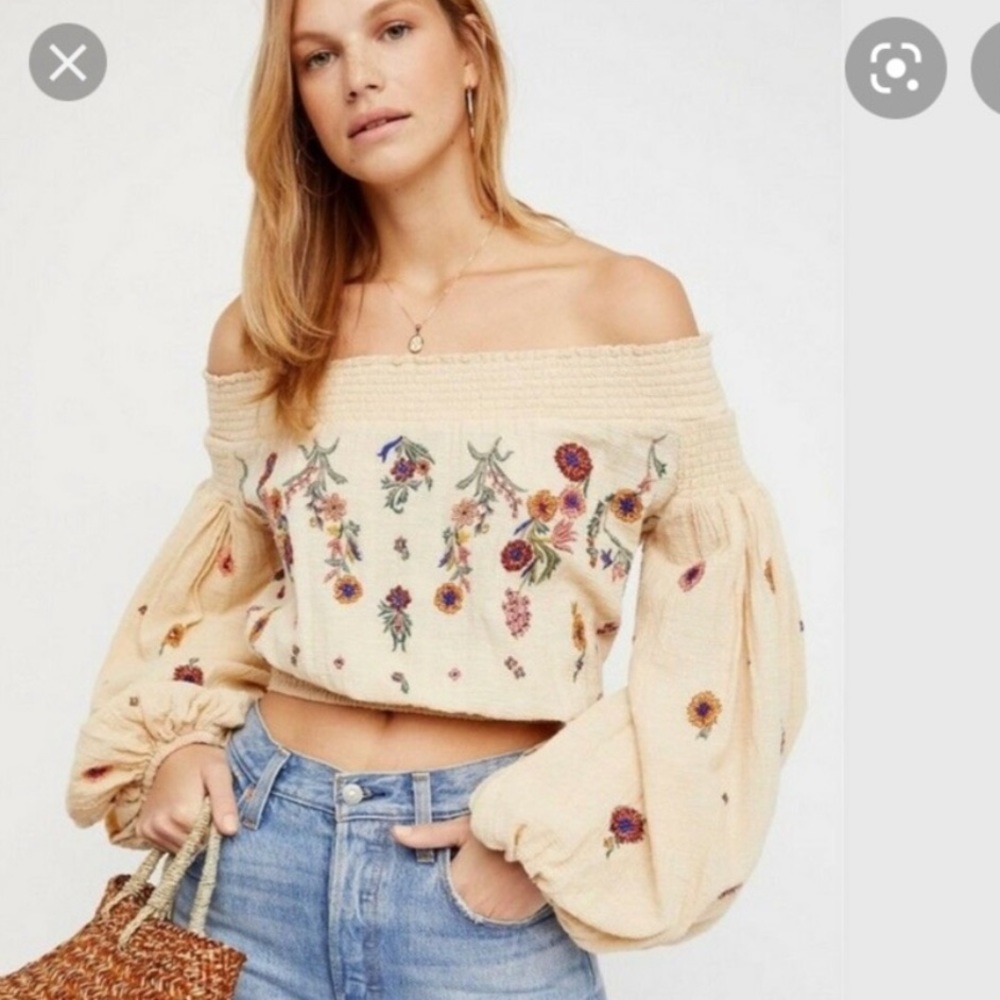 Free People embroidered off the shoulder top